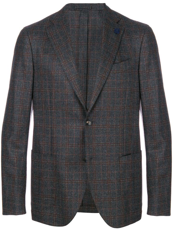 Lardini Checked Single Breasted Jacket - Grey