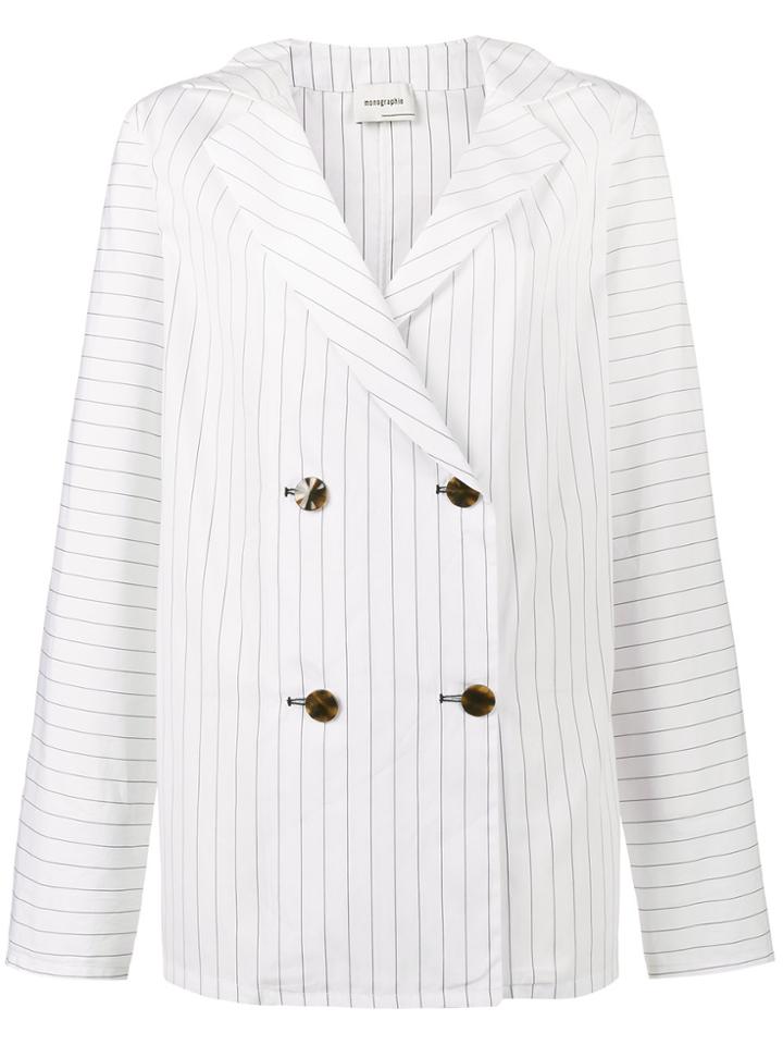 Monographie Double Breasted Pinstripe Blazer - White