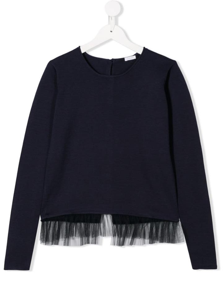 Il Gufo Tulle Hem Knitted Top - Blue