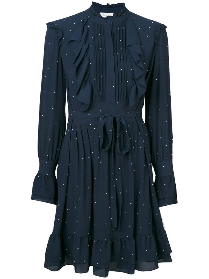Twin-set - Frilled Detail Dots Dress - Women - Polyester/spandex/elastane - S, Blue, Polyester/spandex/elastane