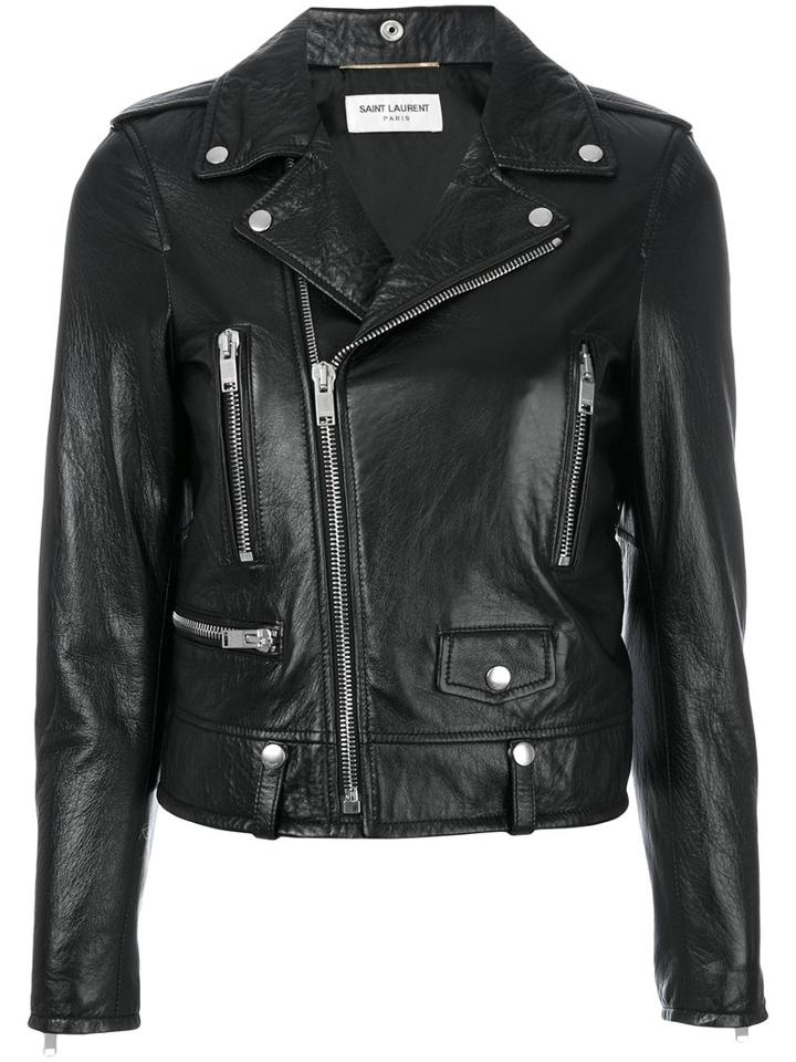Saint Laurent - Leather Jacket - Women - Cotton/lamb Skin/polyester/cupro - 40, Black, Cotton/lamb Skin/polyester/cupro