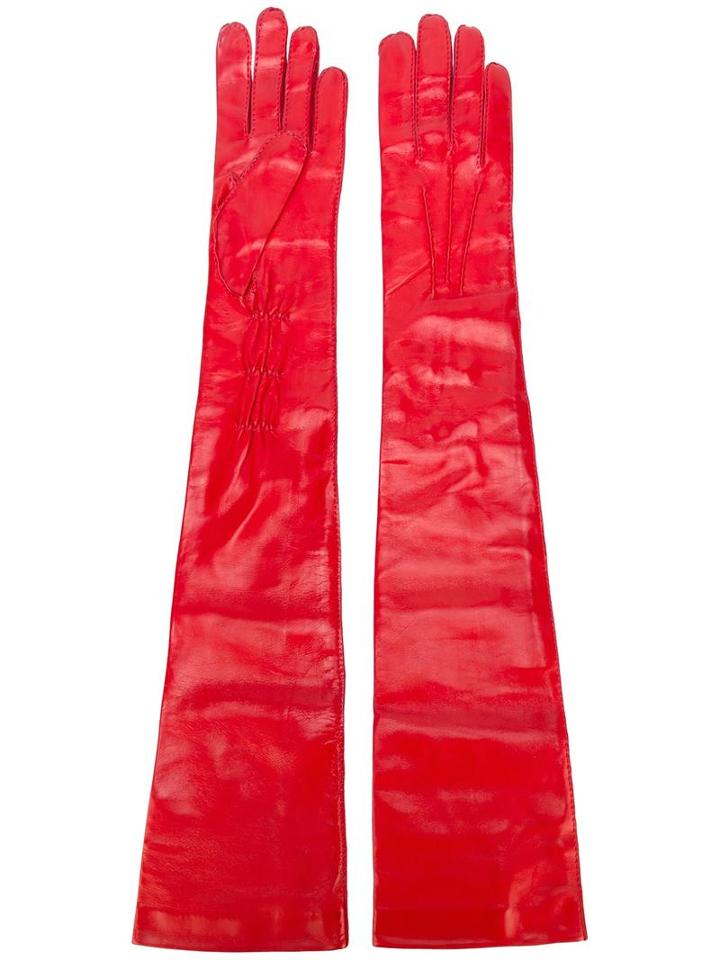 Ann Demeulemeester Long Leather Gloves, Women's, Size: 7, Red, Leather