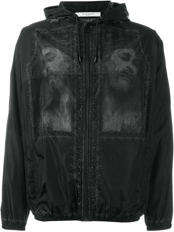 Givenchy Christ Print Windbreaker Jacket, Men's, Size: S, Black, Polyamide/polyester