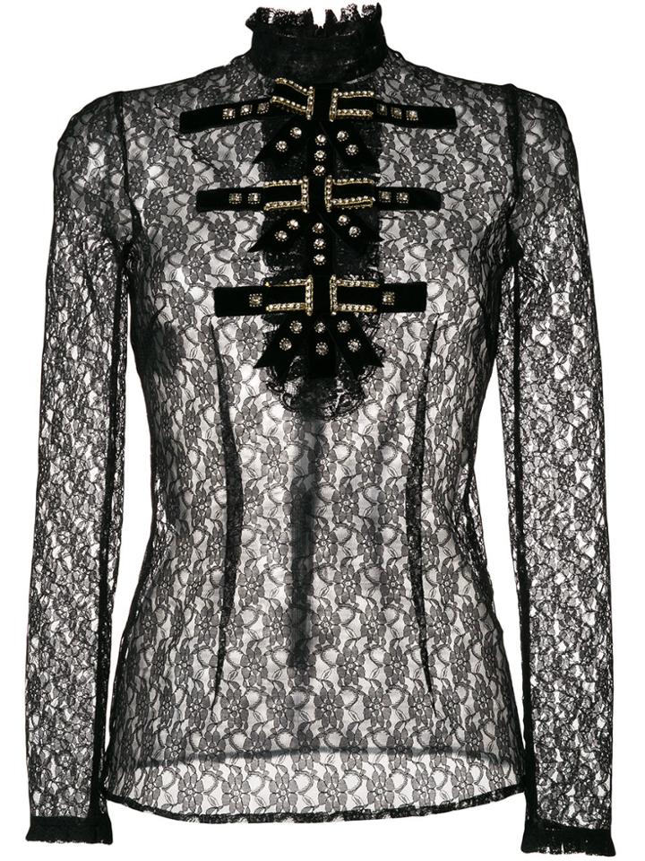 Philosophy Di Lorenzo Serafini Detailed Lace Sheer Blouse - Black
