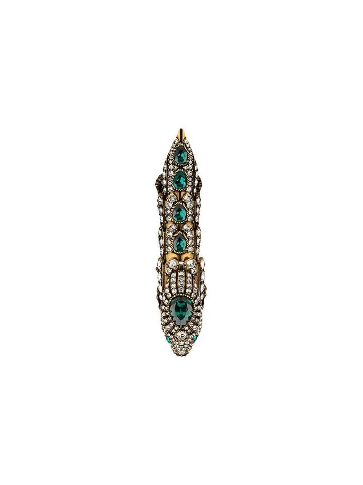 Gucci Snake Finger Ring With Crystals - Gold