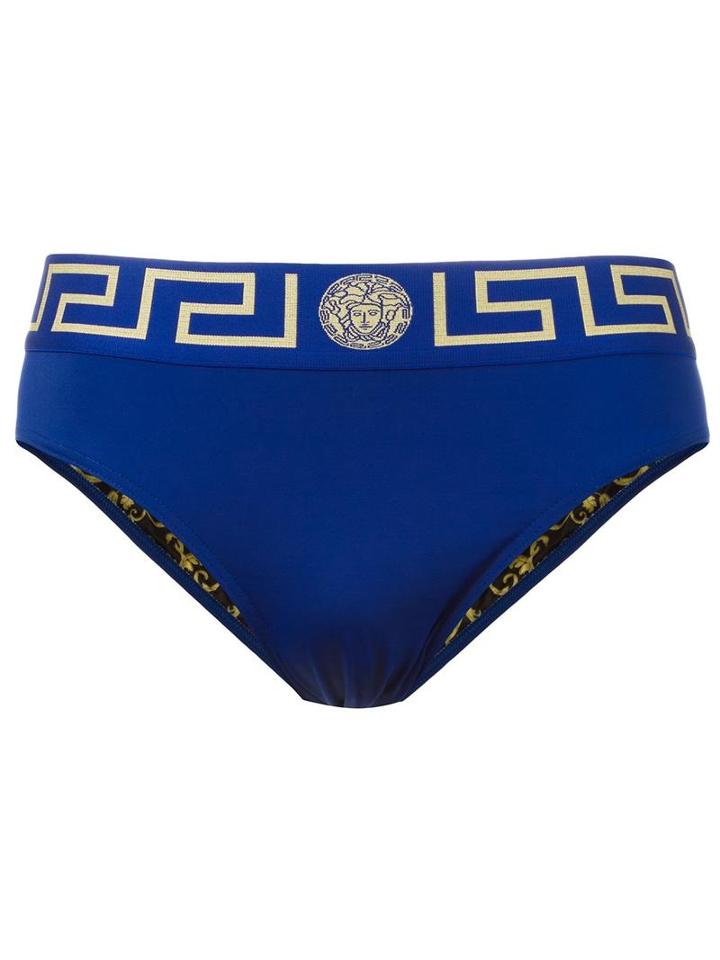 Versace Greek Key Medusa Swim Briefs, Men's, Size: 3, Blue, Polyamide/spandex/elastane