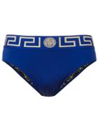 Versace Greek Key Medusa Swim Briefs, Men's, Size: 3, Blue, Polyamide/spandex/elastane