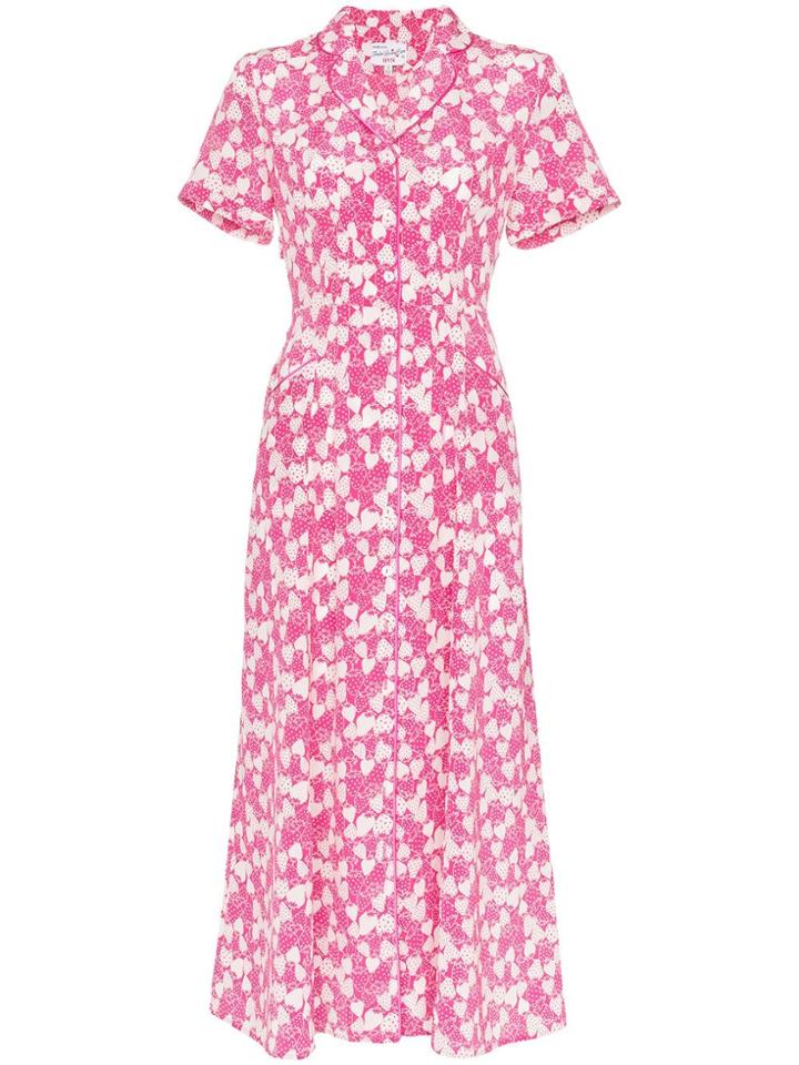 Hvn Maria Strawberry Print Midi Dress - Pink
