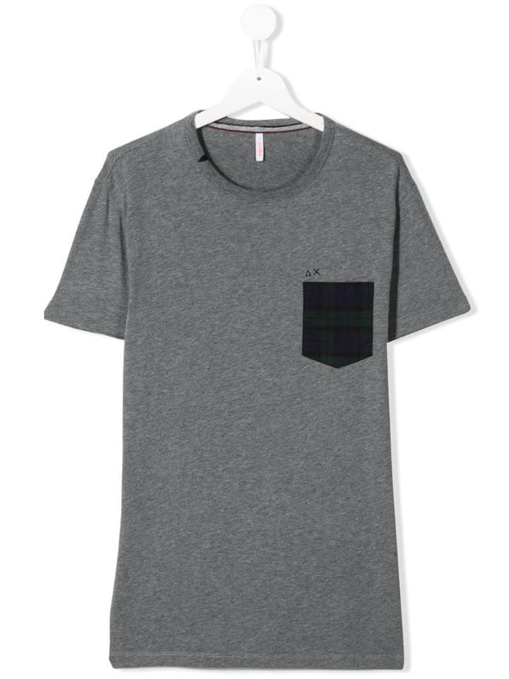 Sun 68 Kids Check Print T-shirt - Grey