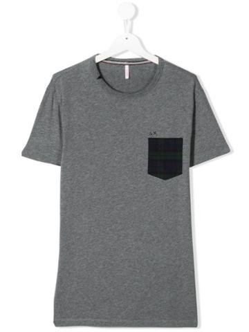 Sun 68 Kids Check Print T-shirt - Grey
