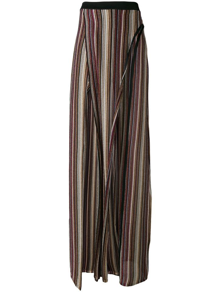 Balmain - Metallic (grey) Striped Slit Trousers - Women - Cupro/viscose/metallized Polyester - 38, Cupro/viscose/metallized Polyester