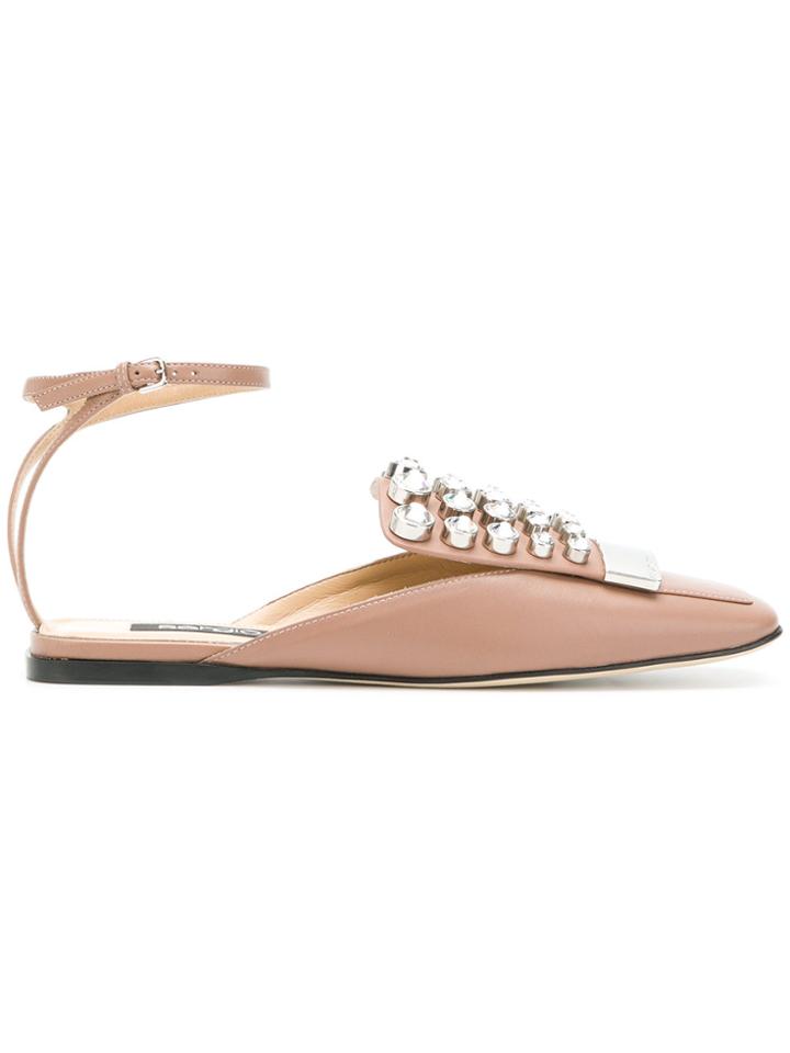 Sergio Rossi Embellished Square Toe Pumps - Pink & Purple