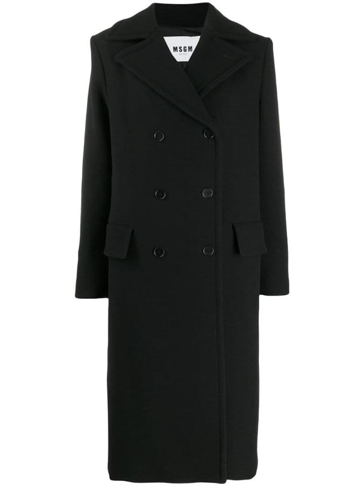 Msgm Double-breasted Draped-neck Coat - Black