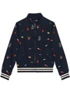 Gucci Embroidered Cotton Bomber Jacket - Blue