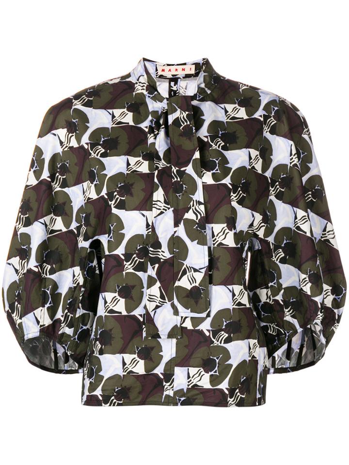 Marni Printed Puff Sleeve Blouse - Green