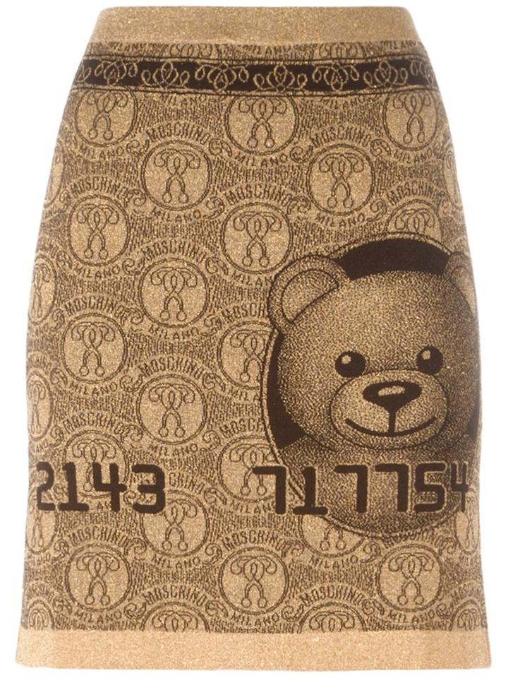 Moschino Teddy Credit Card Skirt, Women's, Size: 42, Nude/neutrals, Rayon/polyester