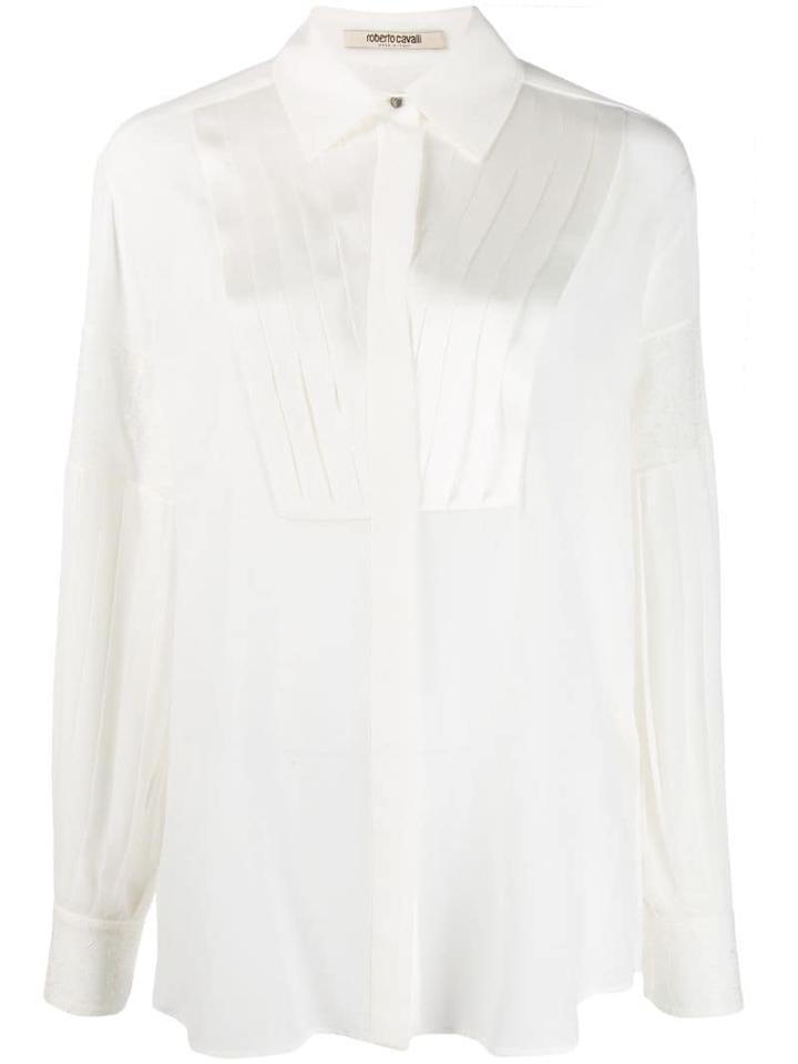 Roberto Cavalli Pleated Front Bib Shirt - White