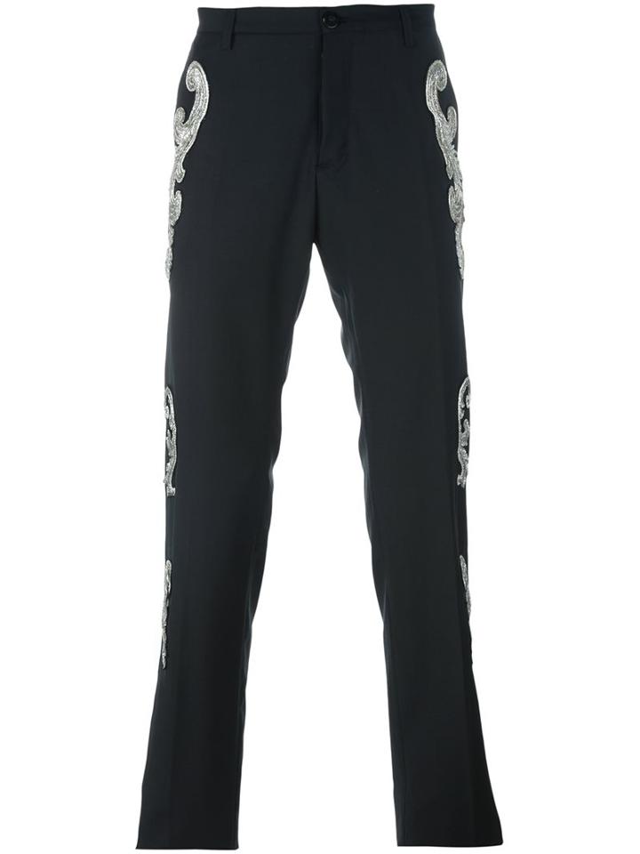 Christian Pellizzari Sequined Applique Trousers, Men's, Size: 54, Black, Cotton/viscose/virgin Wool