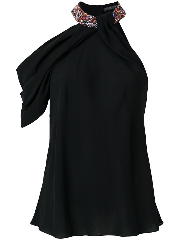 Alexander Mcqueen Gem Embellished Collar One Sleeve Blouse - Black
