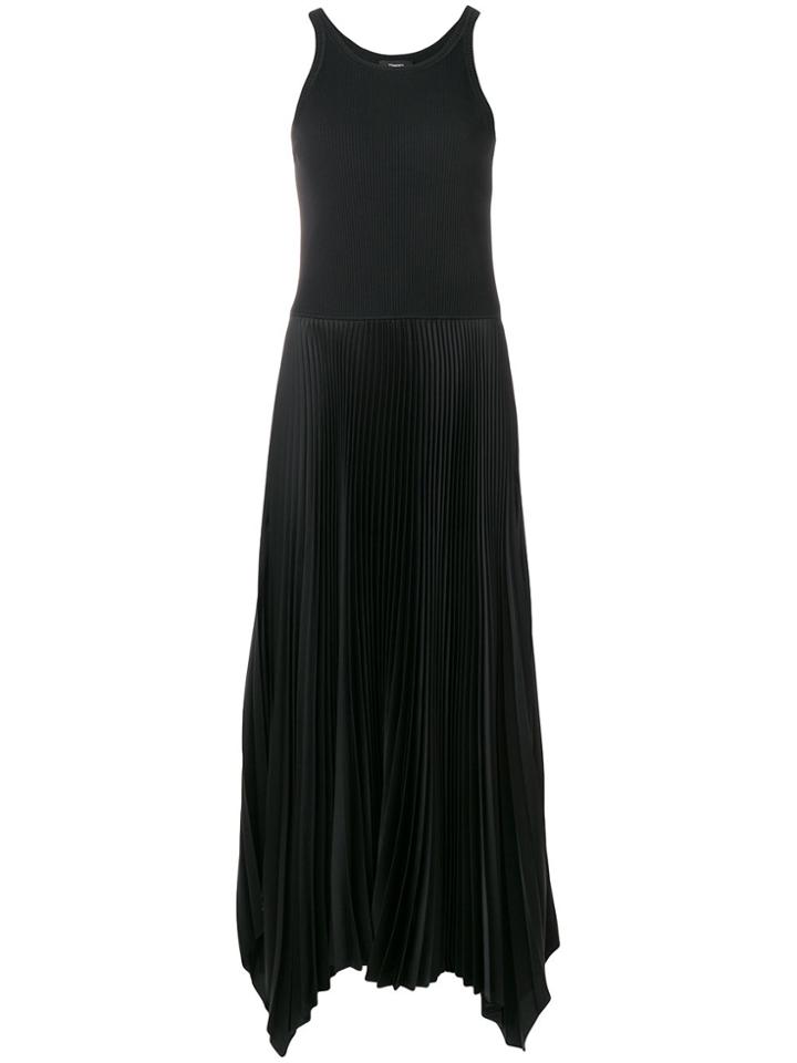 Theory Flared Pleated Maxi Dress - Black