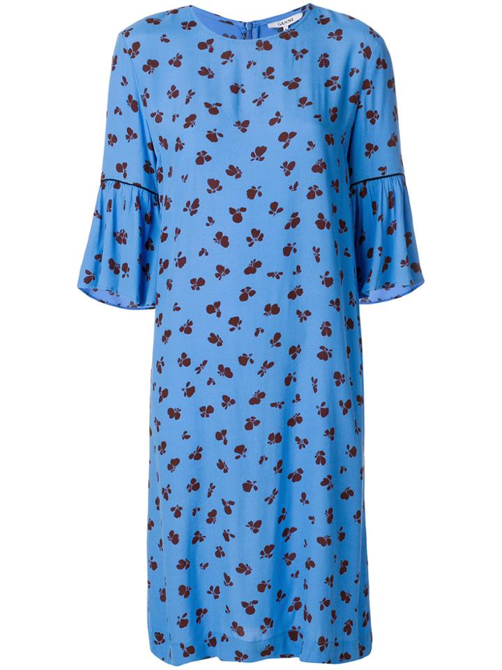 Ganni Floral Print Shift Dress - Blue