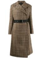 Erika Cavallini Belted Tweed Coat - Brown