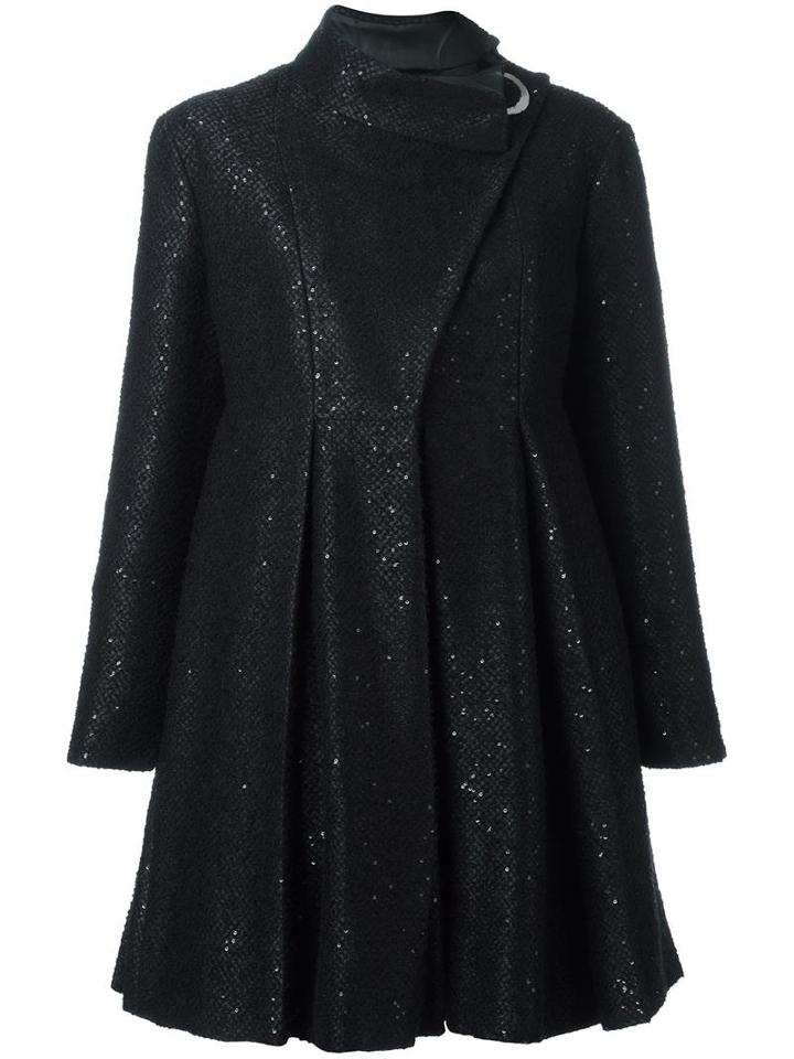 Giorgio Armani Asymmetric Fastening Coat, Women's, Size: 44, Black, Polyester/viscose/acrylic/silk