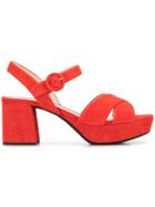 Prada Mid High Platform Sandals - Red