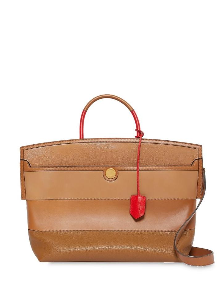 Burberry Panelled Leather Society Top Handle Bag - Brown