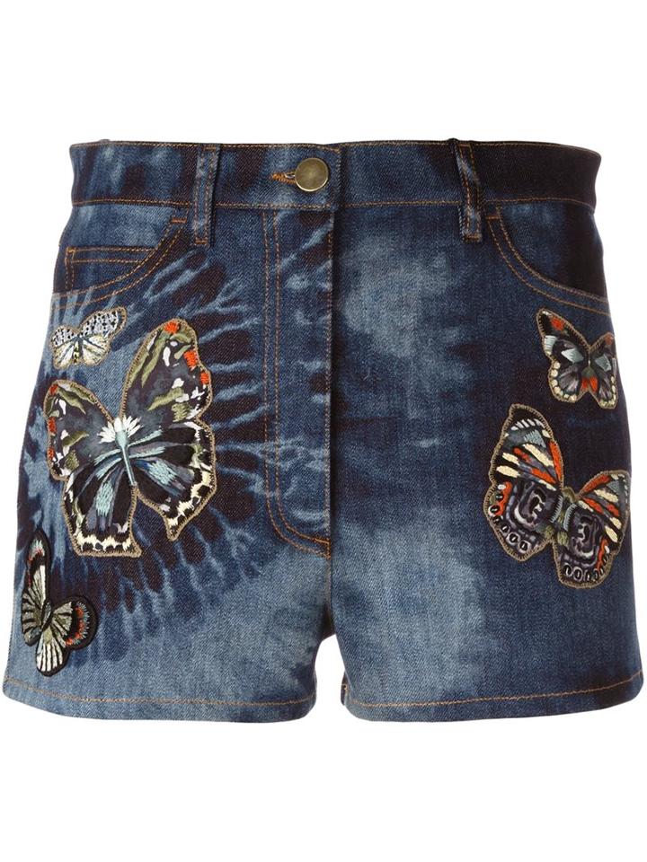Valentino 'tie & Dye Japanese Butterfly' Denim Shorts, Women's, Size: 29, Blue, Cotton/polyester/spandex/elastane
