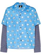 Duo Layered Checked And Smiley Face-print Shirt - Blue