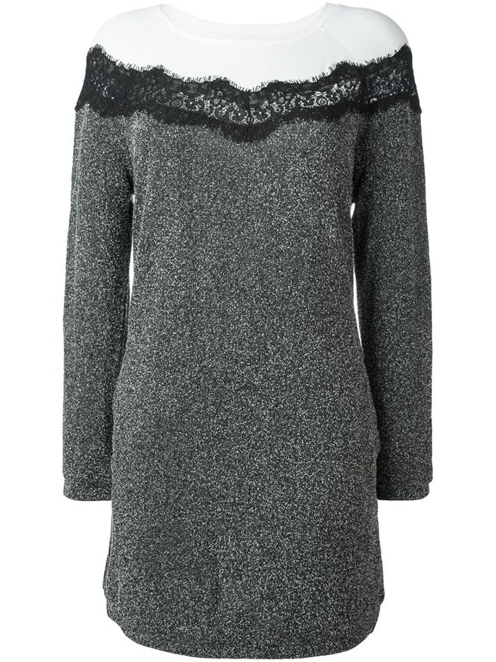Twin-set Lace Insert Long-sleeve Dress, Women's, Size: Xxs, Black, Polyester/viscose/cotton/viscose