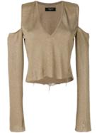 Amiri Cut-out Shoulders Cropped Raw Hem Blouse - Metallic