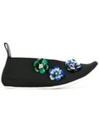 Msgm Floral Embellished Ballerinas - Black