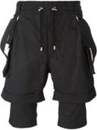 Balmain Layered Cargo Shorts, Men's, Size: Medium, Black, Cotton