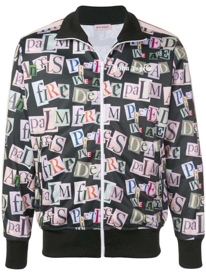Palm Angels Magazine Motif Zip-up Jacket - Black