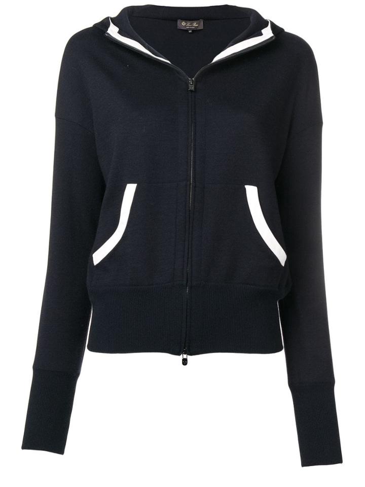 Loro Piana Contrast Details Zipped Hoodie - Blue