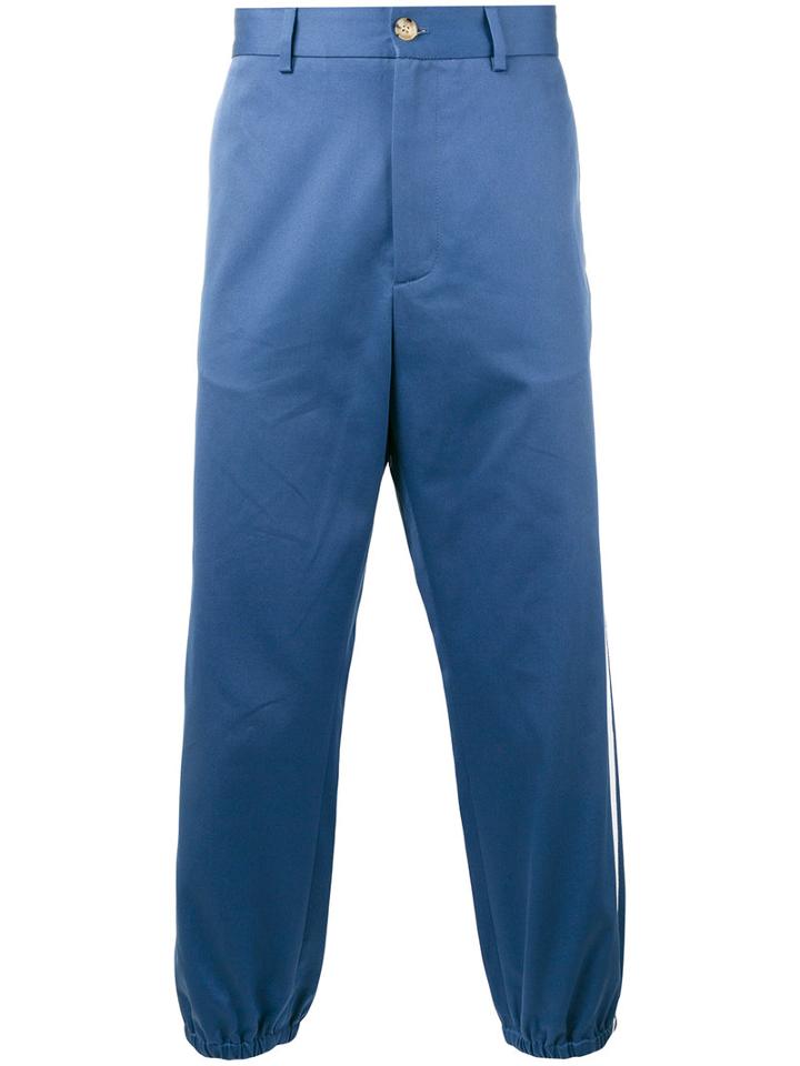 Gucci Cropped Side Stripe Trousers, Men's, Size: 48, Blue, Cotton