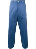 Gucci Cropped Side Stripe Trousers, Men's, Size: 48, Blue, Cotton