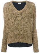 Brunello Cucinelli V-neck Jumper, Women's, Size: Medium, Nude/neutrals, Cotton/polyamide/acetate/silk