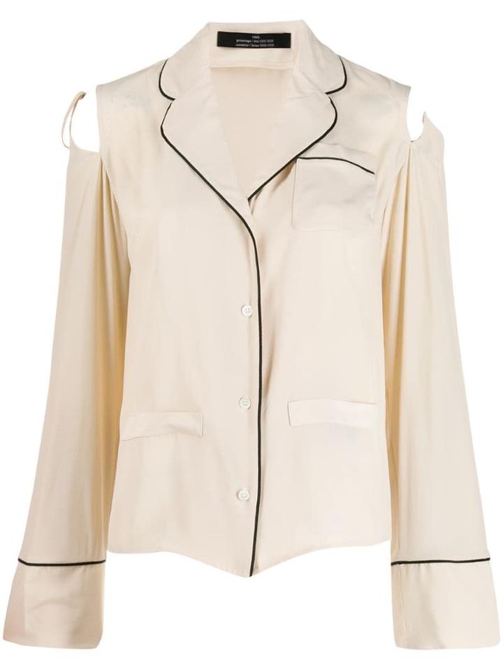 Rokh Pajama Style Cut-out Shoulder Blouse - Neutrals
