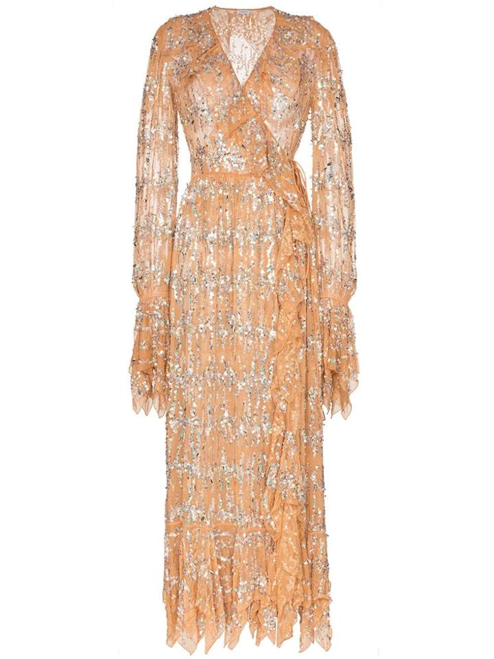 Ashish Sequin Embellished Wrap Dress - Neutrals