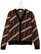 Fendi Kids All Over Cardigan - Brown