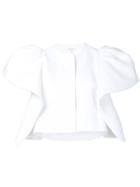 Delpozo - Ruffled Sleeves Cropped Jacket - Women - Linen/flax - 38, White, Linen/flax