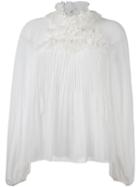 Giamba Pleated Front Blouse, Women's, Size: 44, White, Polyester/silk