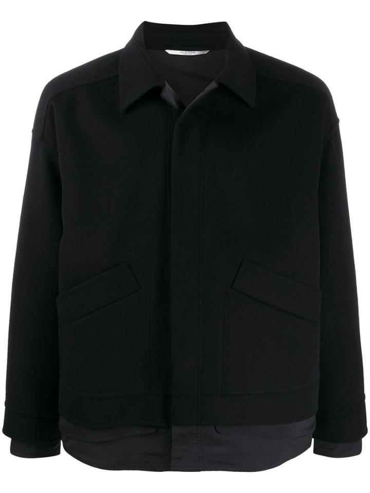 Valentino Layered Effect Shirt Jacket - Black