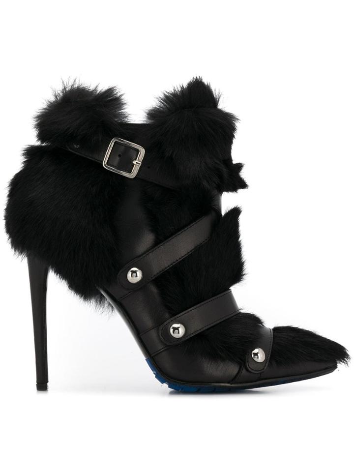Frankie Morello Rabbit Fur Buckle Detail Boots - Black