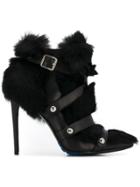 Frankie Morello Rabbit Fur Buckle Detail Boots - Black