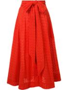 Lisa Marie Fernandez Bow Detail Pleated Skirt, Women's, Size: I, Red, Cotton