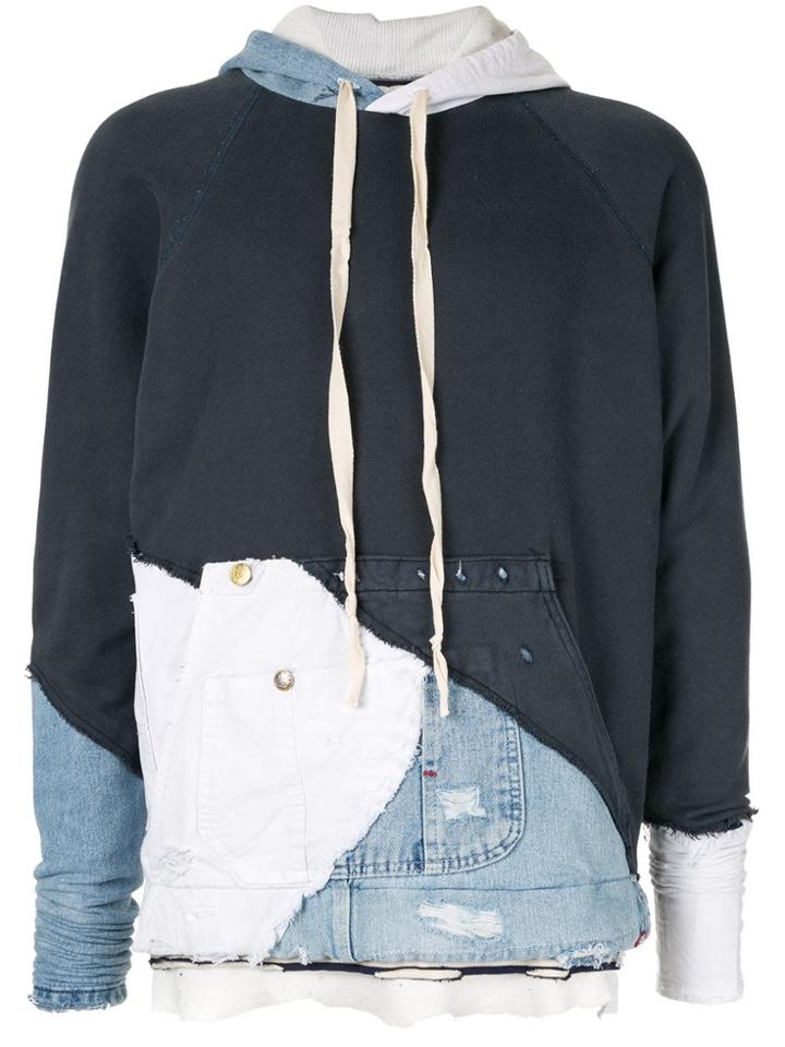 Greg Lauren Colour Block Jersey Hoodie - Blue